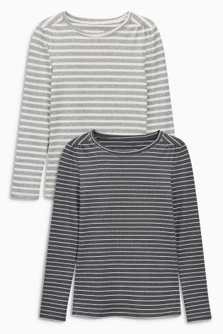 Grey Ribbed Stripe Tops Two Pack (3-16yrs)